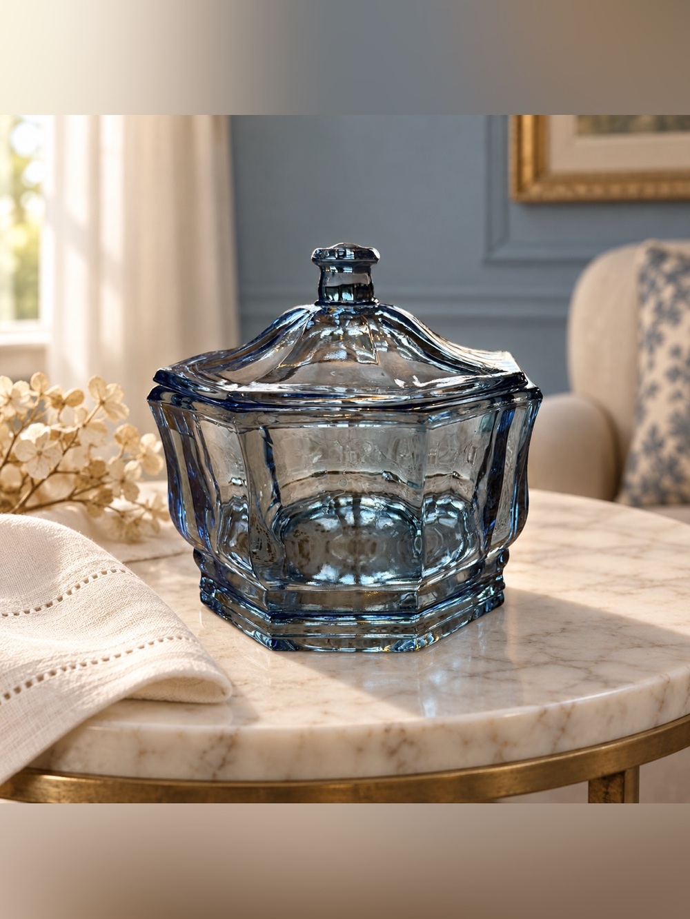 Indiana Glass Concord Blue Lidded Candy Dish